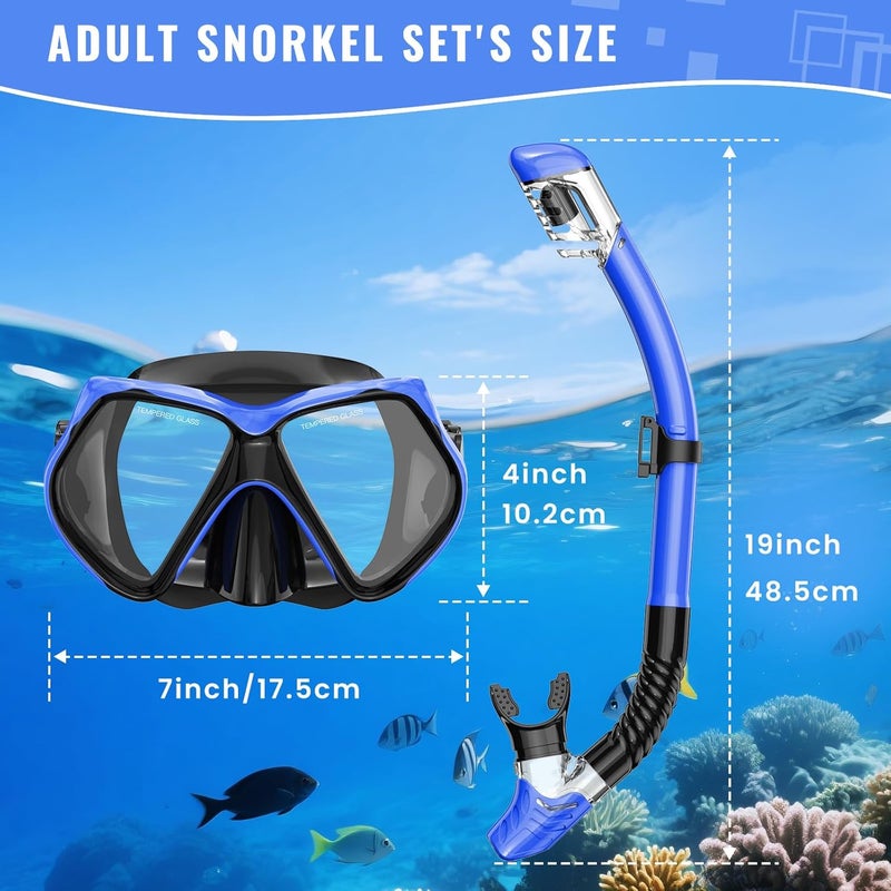 For Shine Snorkeling Gear for Adults, Snorkel Set Scuba Diving mask Dry-Top, Adult Swimming Goggles w/Nose Cover, HD Tempered Glass Panoramic Anti-Leak Anti-Fog, Travel Snorkeling Packages - Image 4